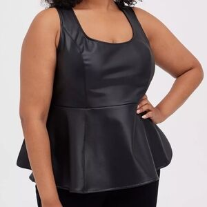 TORRID | Black Faux Leather Peplum Sleeveless Top – Women’s 1X